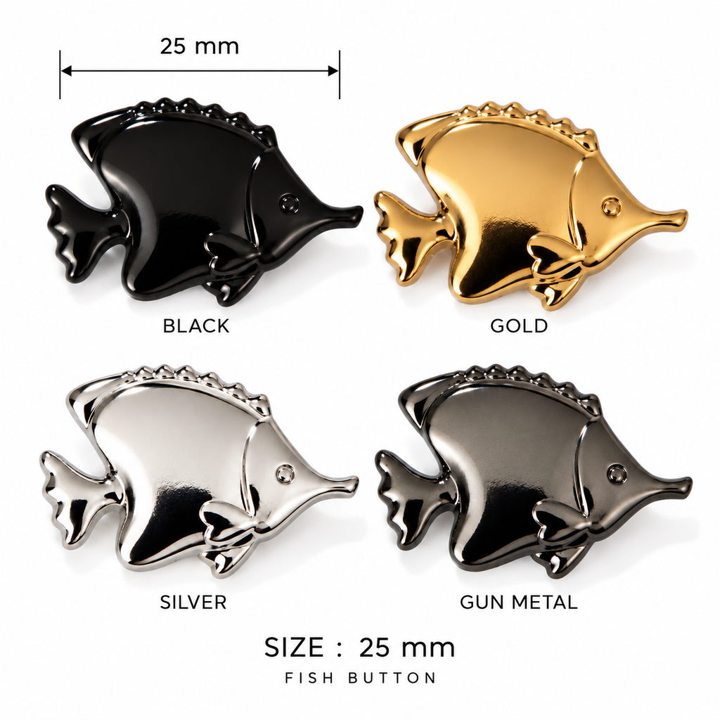 25 mm Silver Fish Metal Shank Button - Premium Fashion Accessories