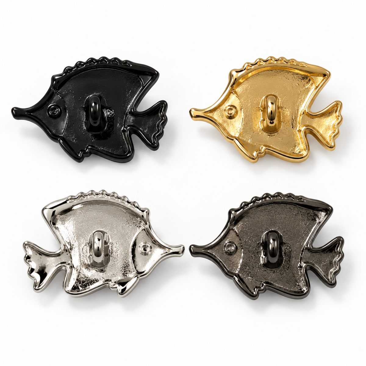 25 mm Shiny Black Fish-Shaped Metal Shank Button - Premium Fashion Accessories