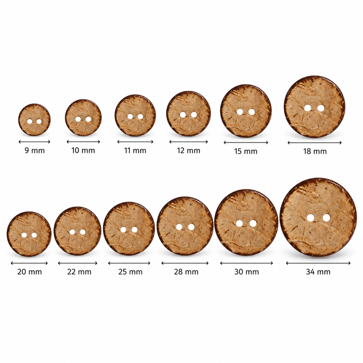Natural Coconut Buttons – 2 Hole | 9–34 mm - Premium Fashion Accessories