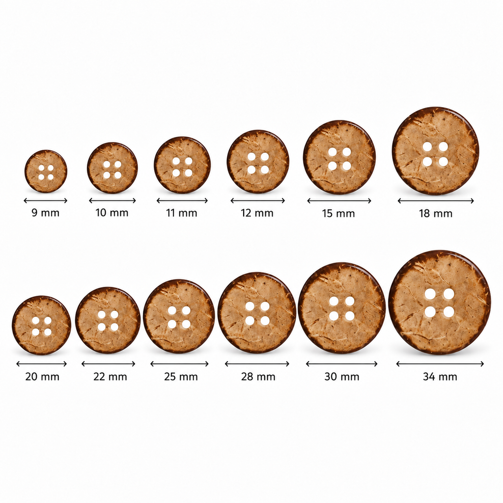 Natural Coconut Shell 4-Hole Buttons – 9–34 mm - Premium Fashion Accessories