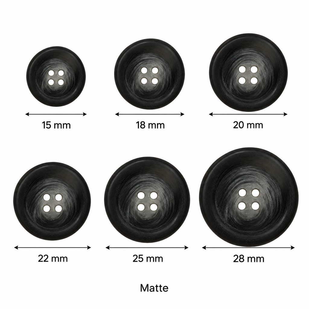 PG 265 Matte COL 1 Black & Grey Effect Polyester 4-Hole Button – 15–28 mm