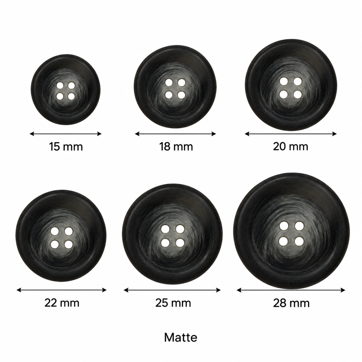 PG 265 Matte COL 1 Black & Grey Effect Polyester 4-Hole Button – 15–28 mm