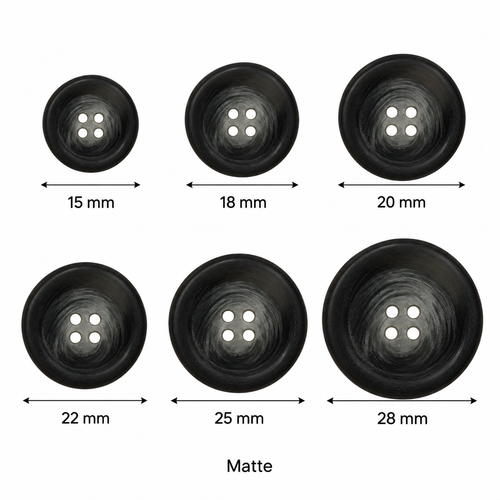 PG 265 Matte COL 1 Black & Grey Effect Polyester 4-Hole Button – 15–28 mm