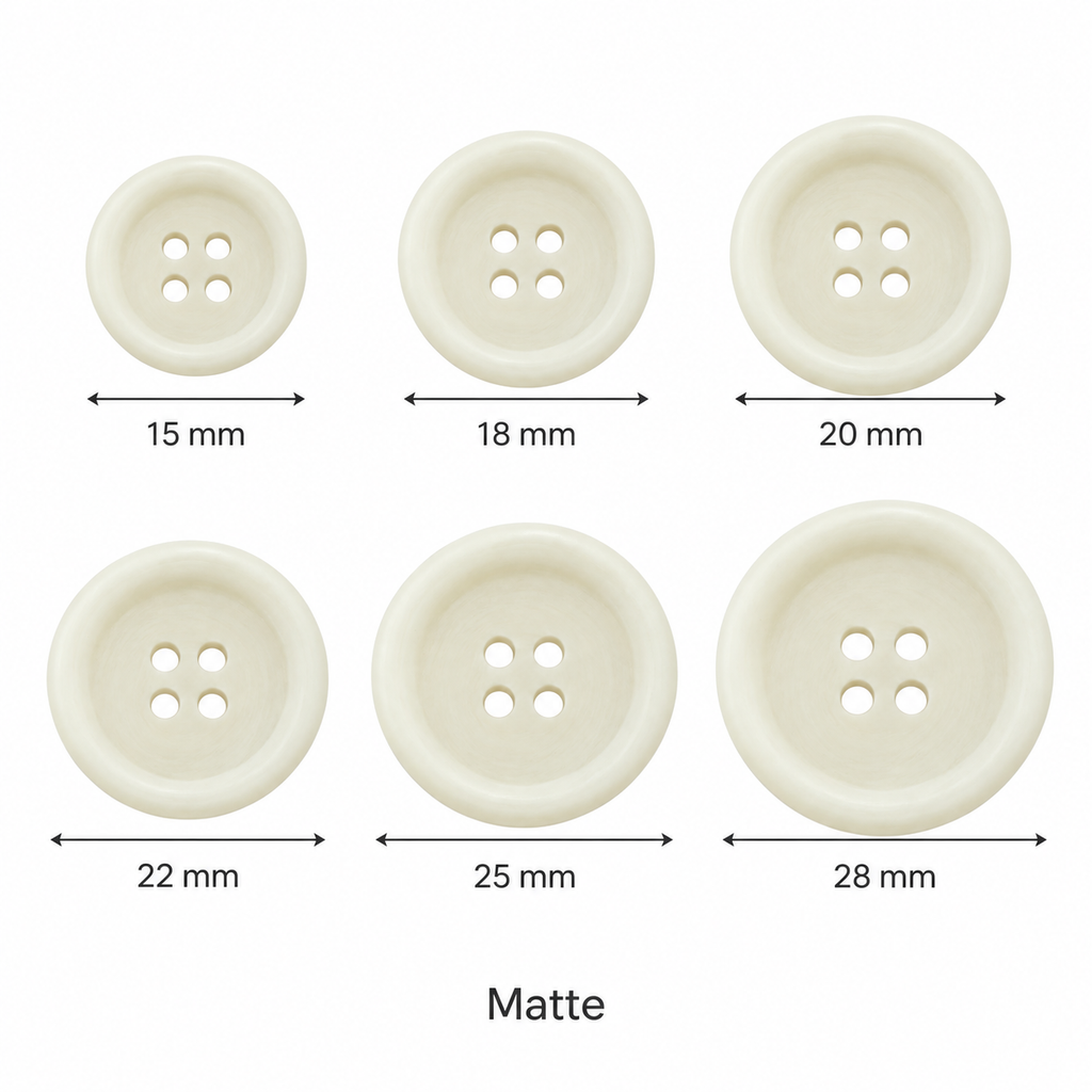 PG 265 Matte COL 2 White Effect Polyester 4-Hole Button – 15–28 mm