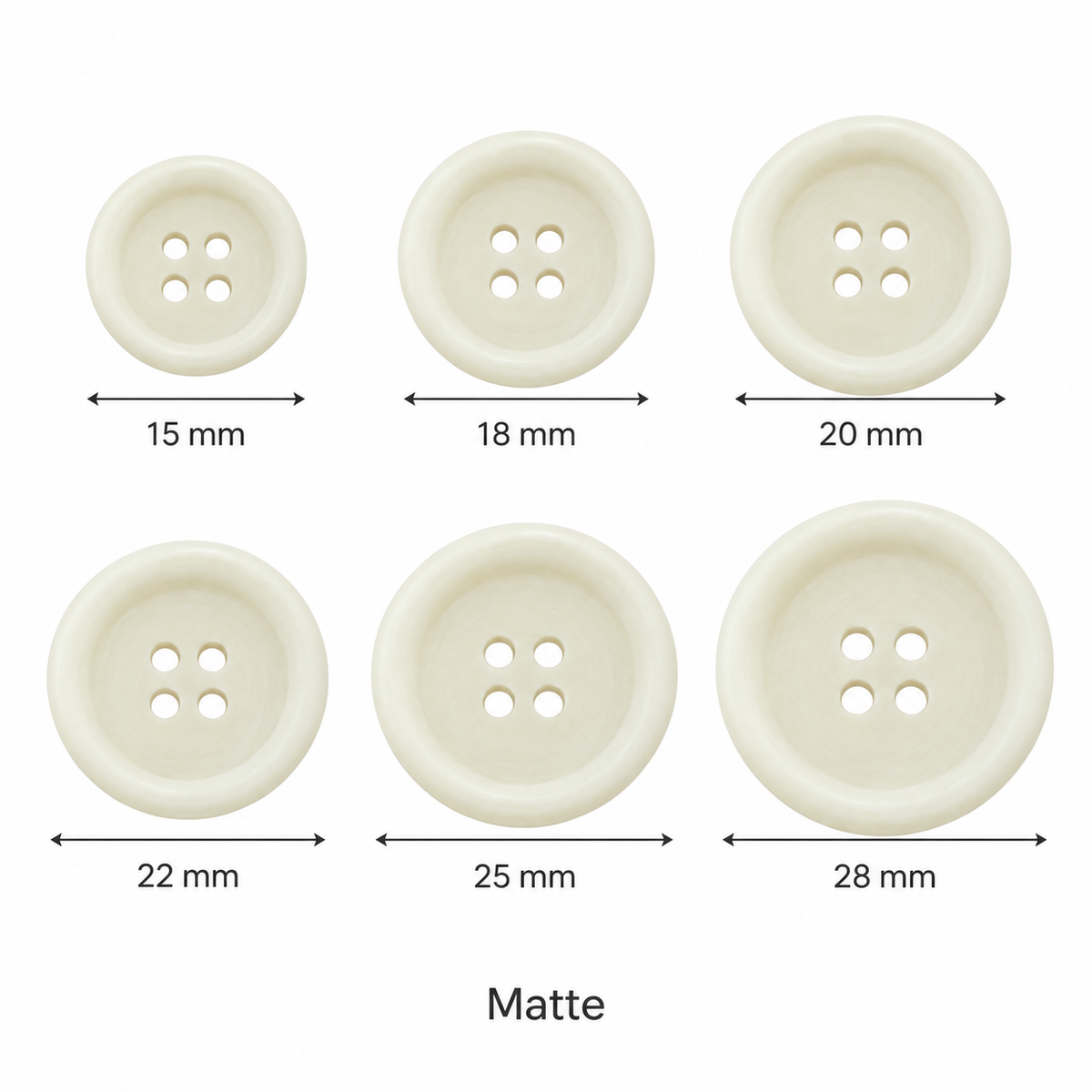 PG 265 Matte COL 2 White Effect Polyester 4-Hole Button – 15–28 mm