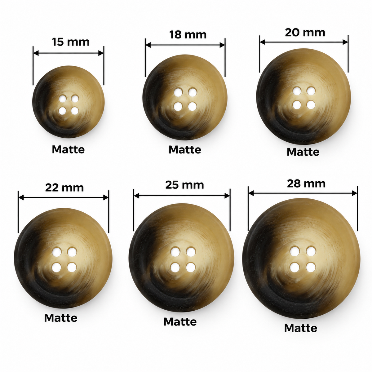 PG 265 Matte COL 4 Cream, Black & Orange Effect Polyester 4-Hole Button – 15–28 mm