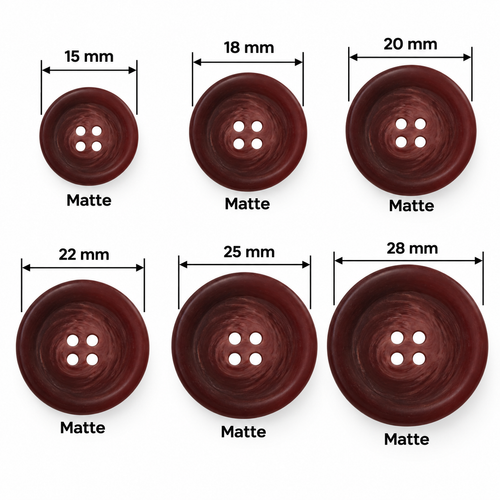 PG 265 Matte COL 6 Burgundy Polyester 4-Hole Button – 15–28 mm