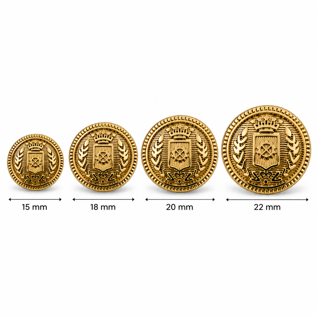VP 13 Gold Metal Shank Button with Heraldic Crest – 15–22 mm - Premium Fashion Accessories