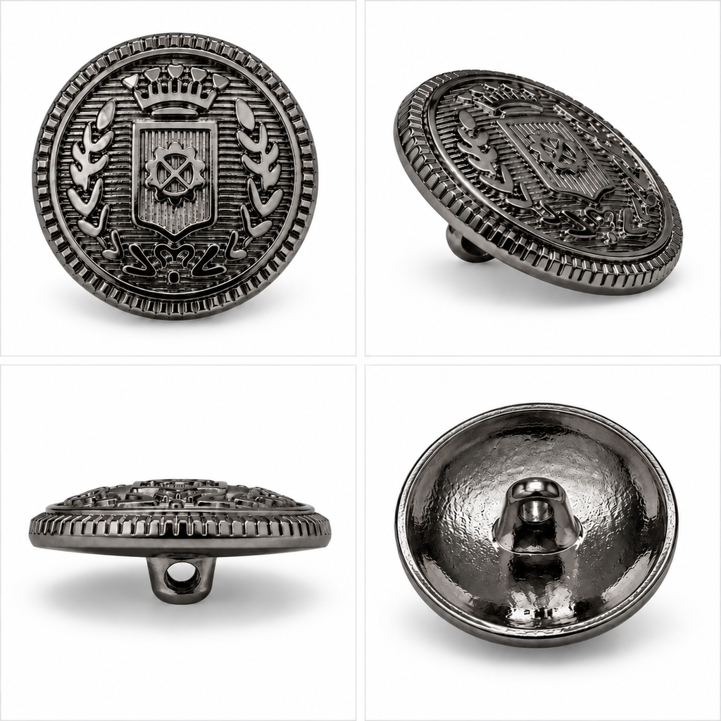 VP 13 Gunmetal Metal Shank Button with Heraldic Crest – 15–22 mm - Premium Fashion Accessories