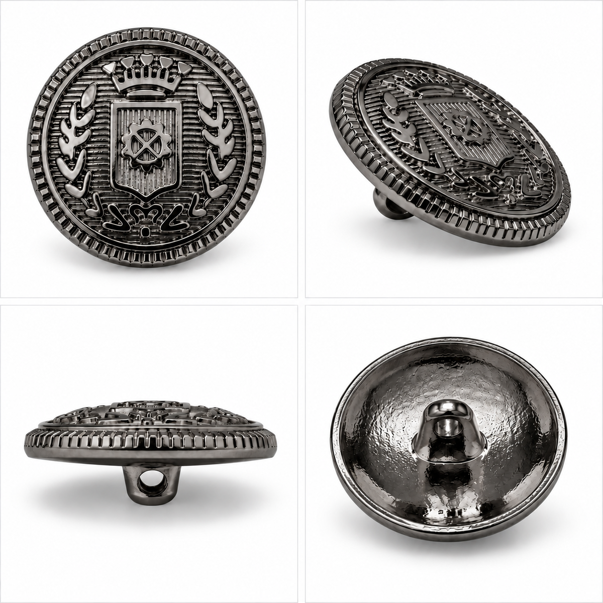 VP 13 Gunmetal Metal Shank Button with Heraldic Crest – 15–22 mm - Premium Fashion Accessories
