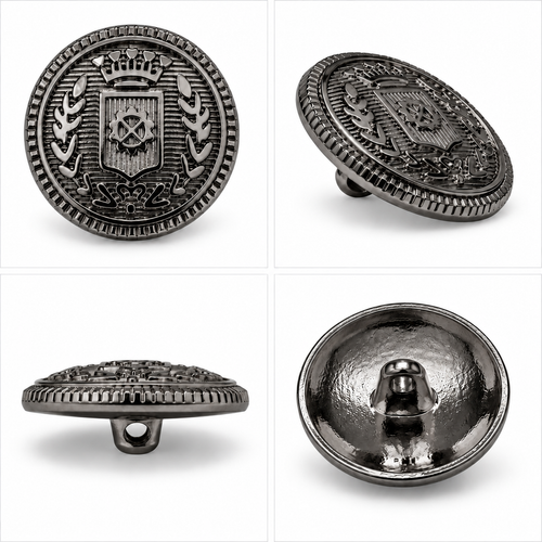VP 13 Gunmetal Metal Shank Button with Heraldic Crest – 15–22 mm - Premium Fashion Accessories