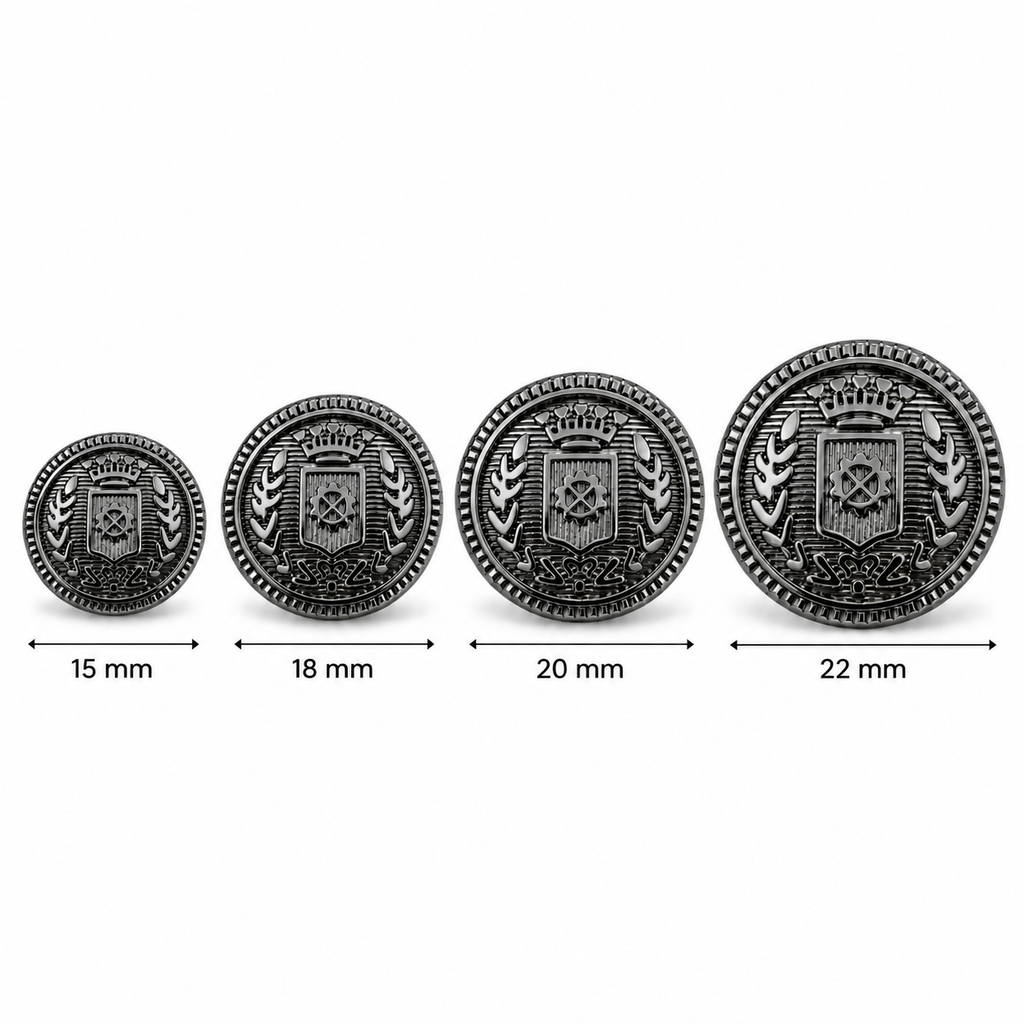 VP 13 Gunmetal Metal Shank Button with Heraldic Crest – 15–22 mm - Premium Fashion Accessories
