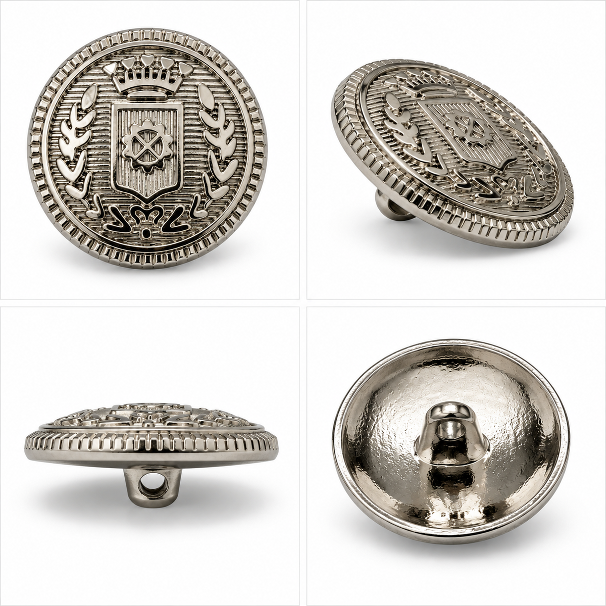 VP 13 Silver Metal Shank Button with Crest Design – 15–22 mm - Premium Fashion Accessories