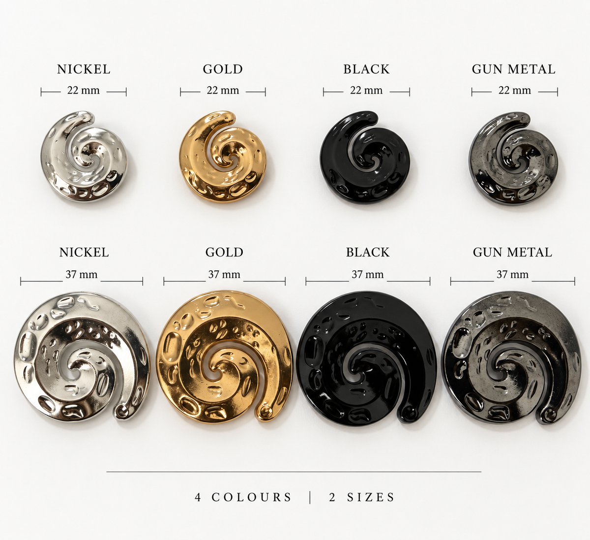 VP 15 Silver Whelk-Shaped Metal Shank Button – 22 & 37 mm - Premium Fashion Accessories