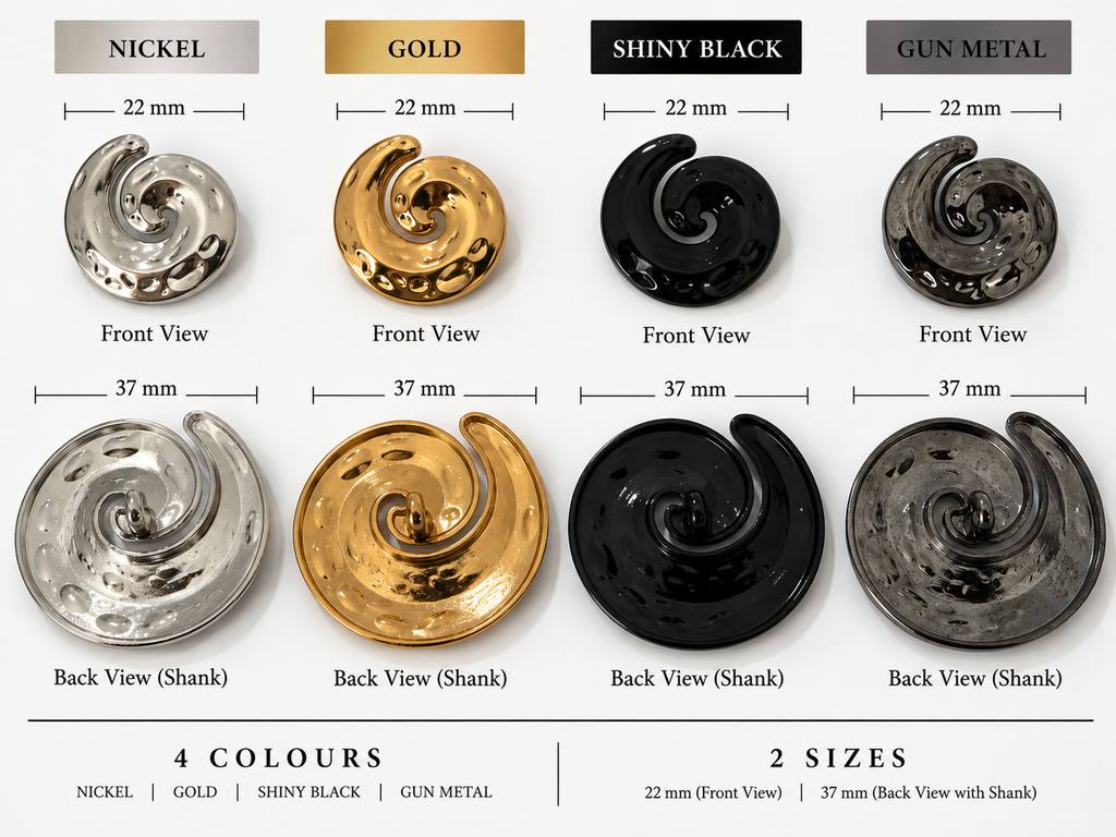 VP 15 Gold Whelk-Shaped Metal Shank Button – 22 & 37 mm - Premium Fashion Accessories