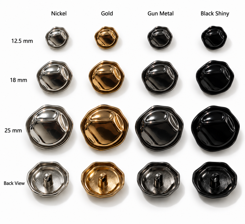 VP 23 Gunmetal Modern Line Metal Shank Button – 12.5, 18 & 25 mm - Premium Fashion Accessories
