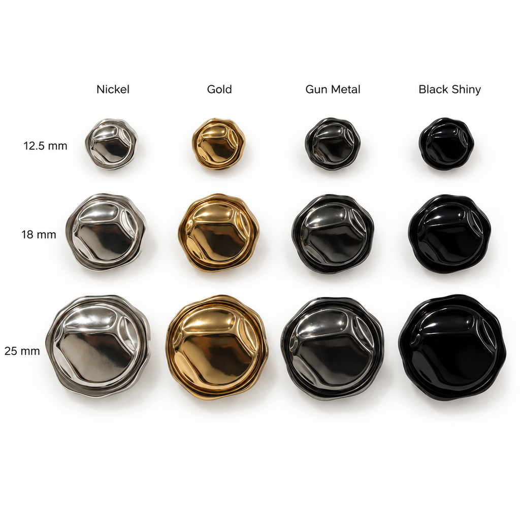 VP 23 Silver Modern Line Metal Shank Button – 12.5, 18 & 25 mm - Premium Fashion Accessories