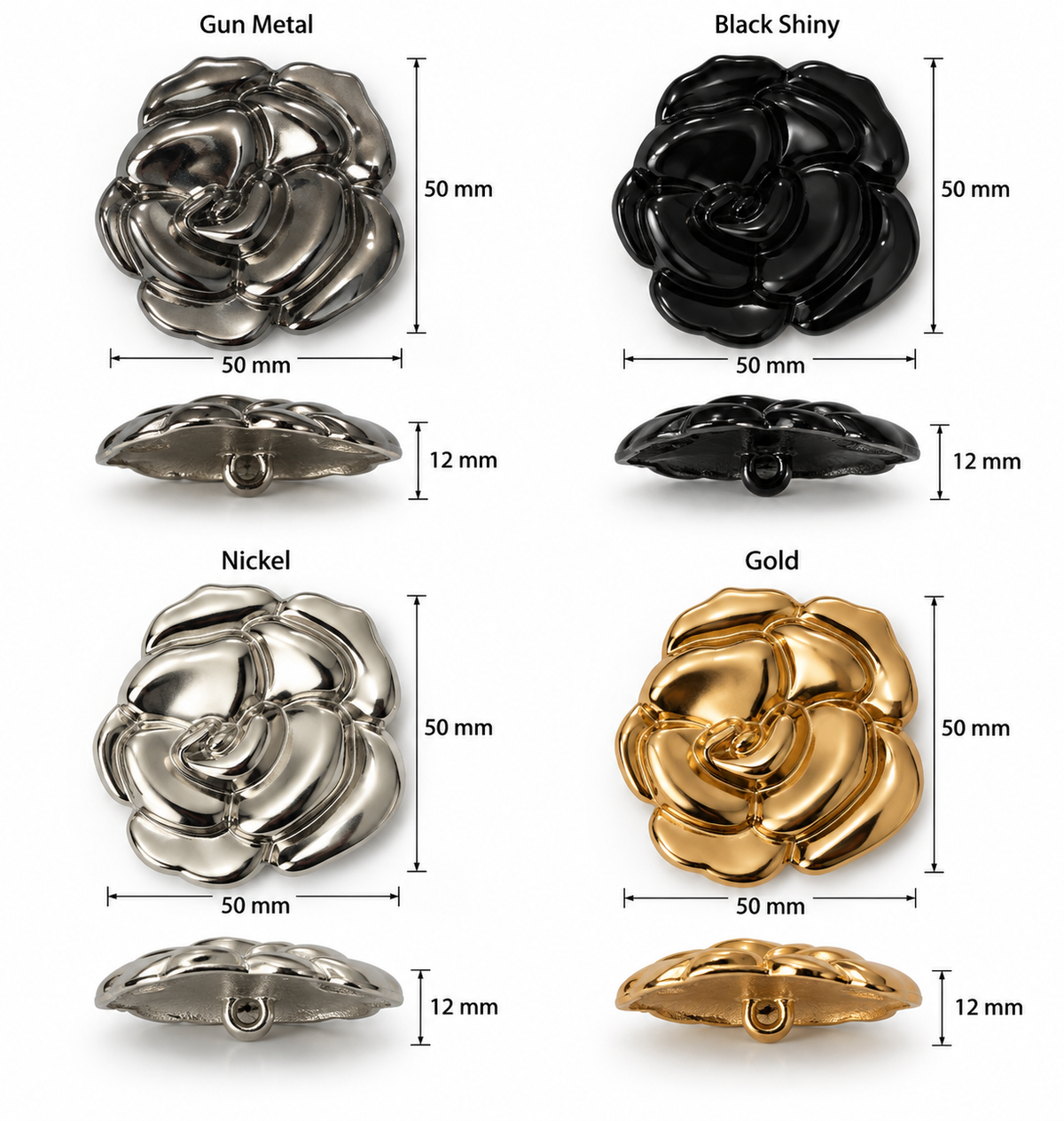 VP 25 Gold Rose Flower Metal Shank Button – 50 mm - Premium Fashion Accessories