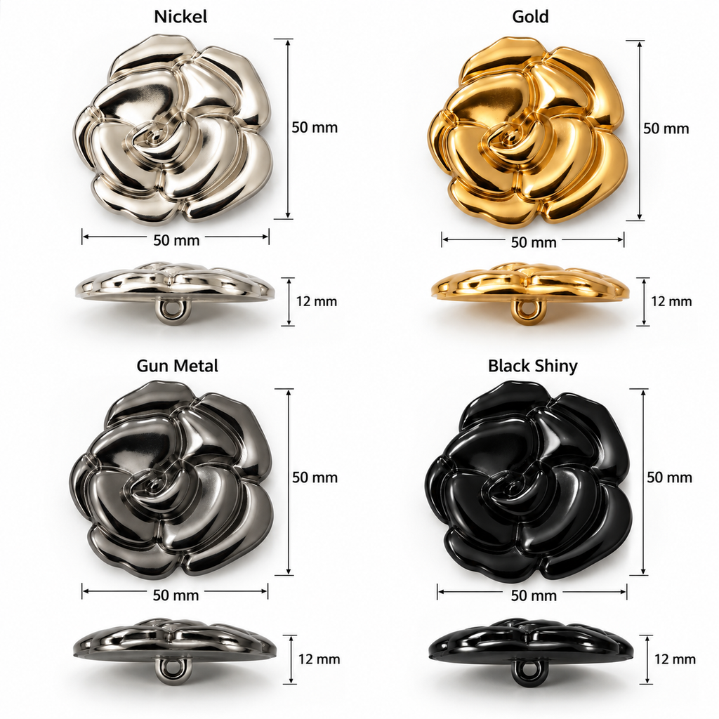 VP 25 Gold Rose Flower Metal Shank Button – 50 mm - Premium Fashion Accessories