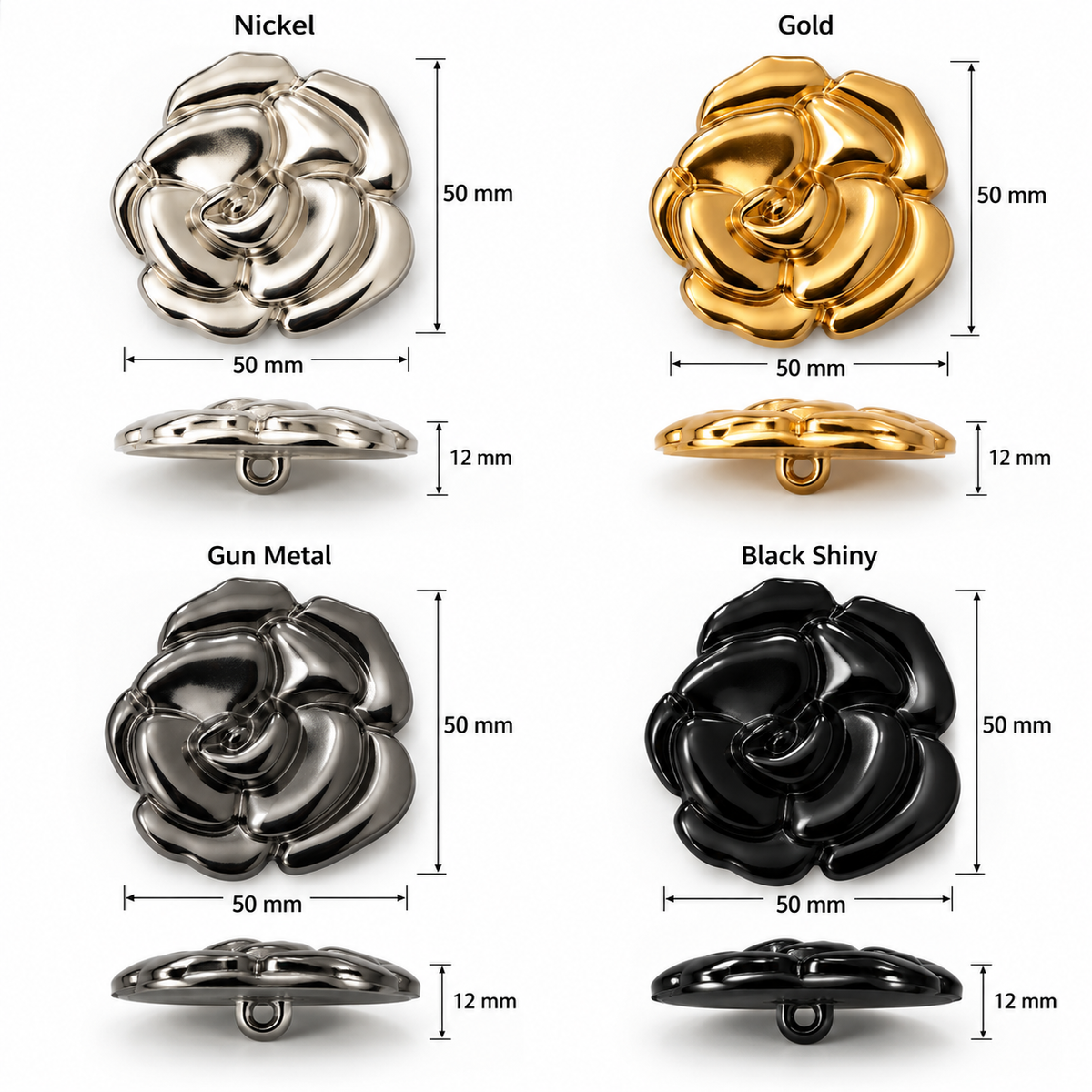 VP 25 Gold Rose Flower Metal Shank Button – 50 mm - Premium Fashion Accessories