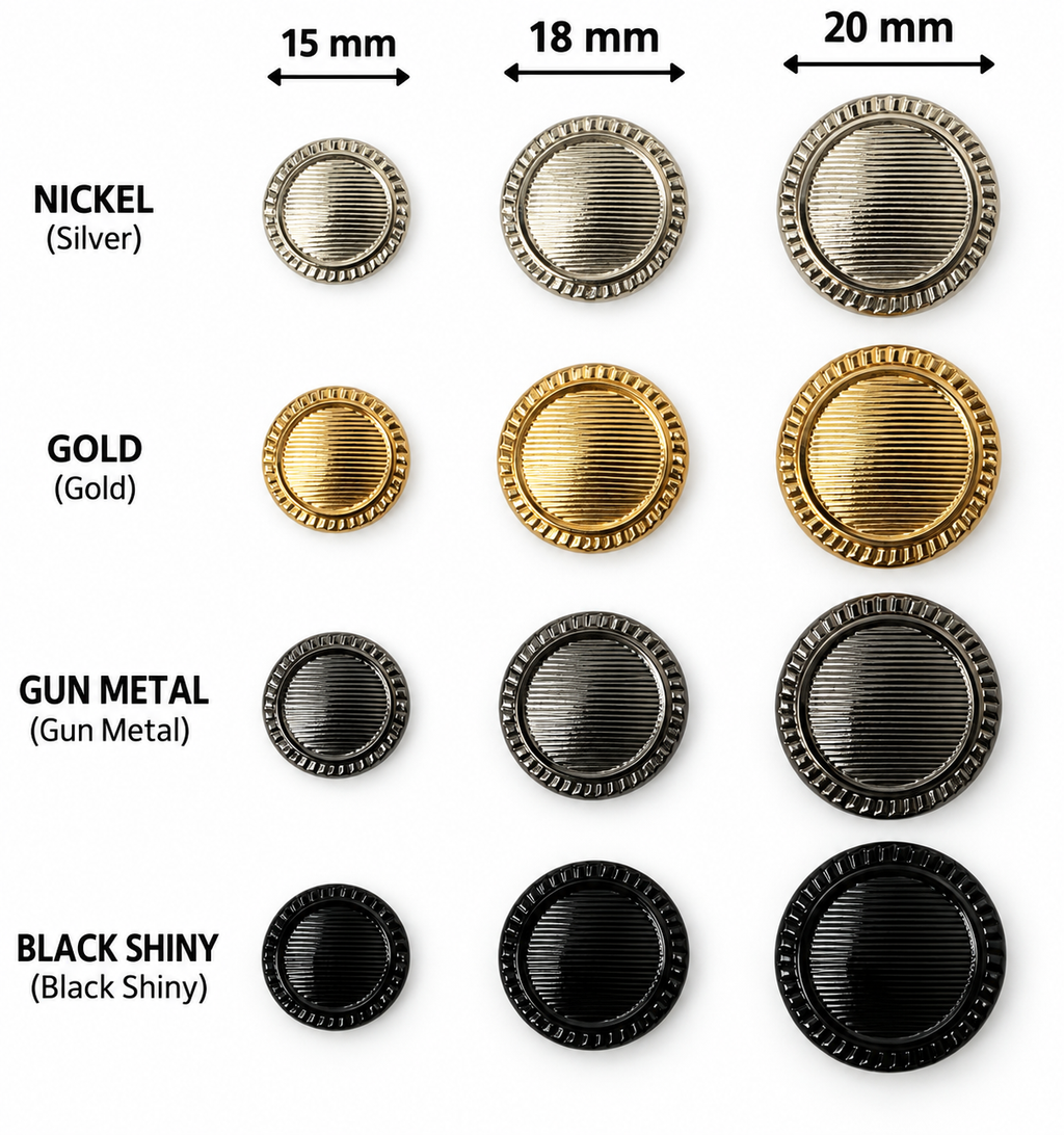 VP 26 Silver Classic Metal Shank Button – 15, 18 & 20 mm