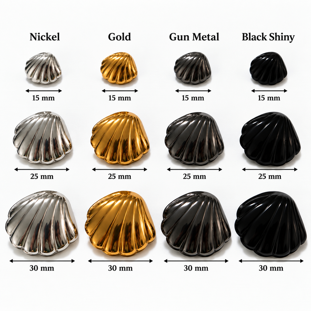 VP 28 Gold Shell-Shaped Metal Shank Button – 15, 25 & 30 mm