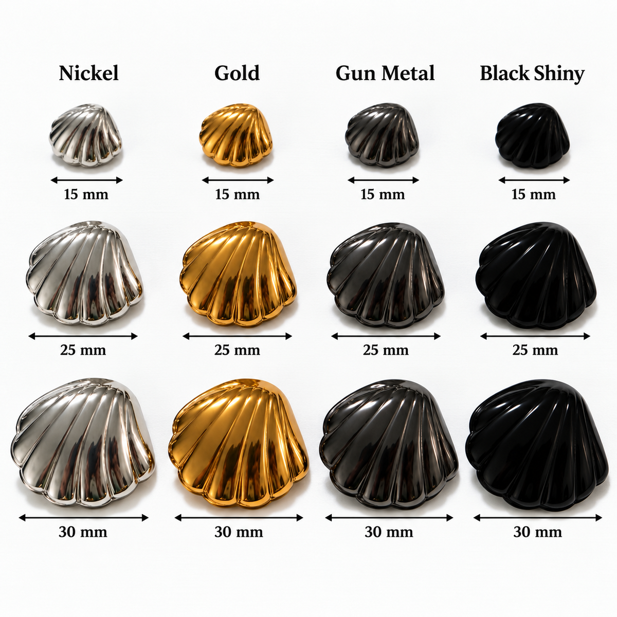 VP 28 Gold Shell-Shaped Metal Shank Button – 15, 25 & 30 mm
