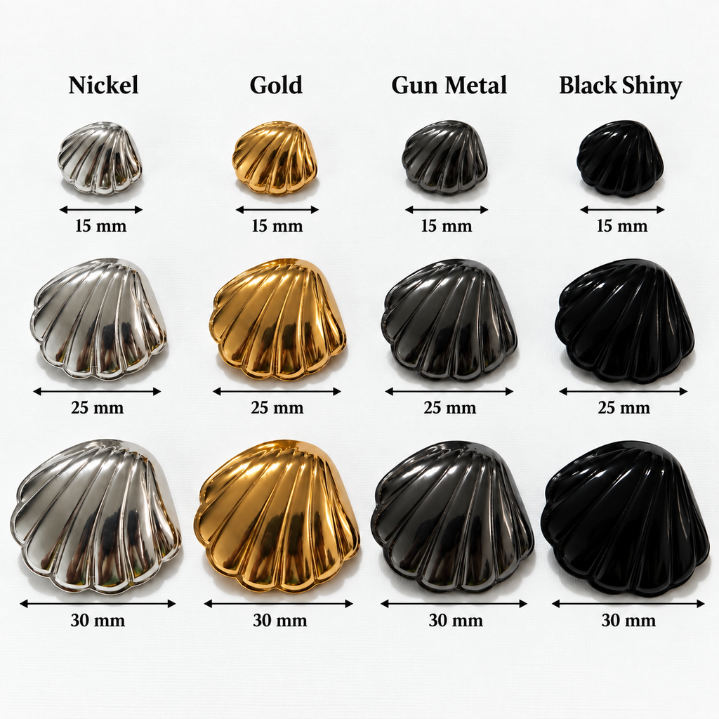 VP 28 Gold Shell-Shaped Metal Shank Button – 15, 25 & 30 mm