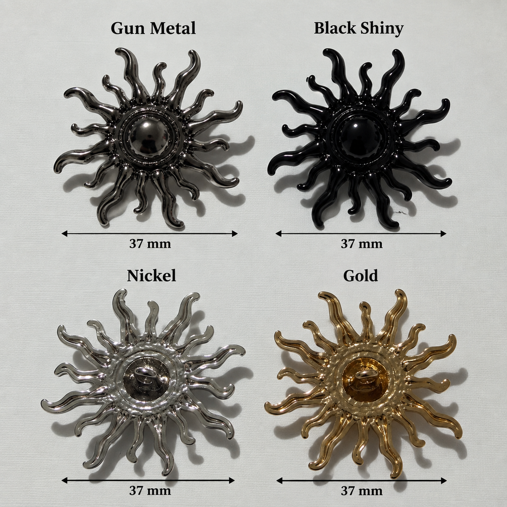 VP 29 Silver Sun-Shaped Metal Shank Button – 37 mm