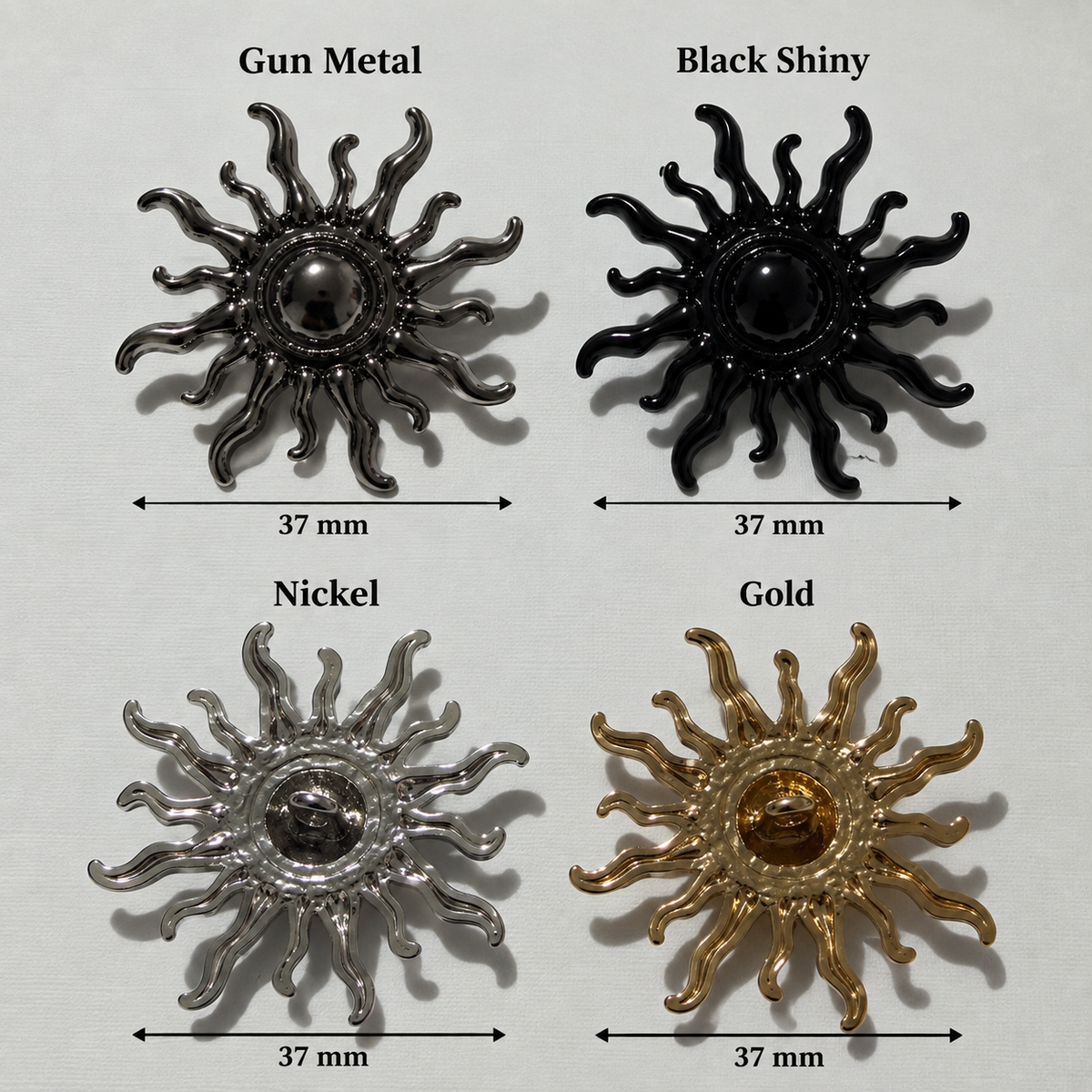 VP 29 Silver Sun-Shaped Metal Shank Button – 37 mm