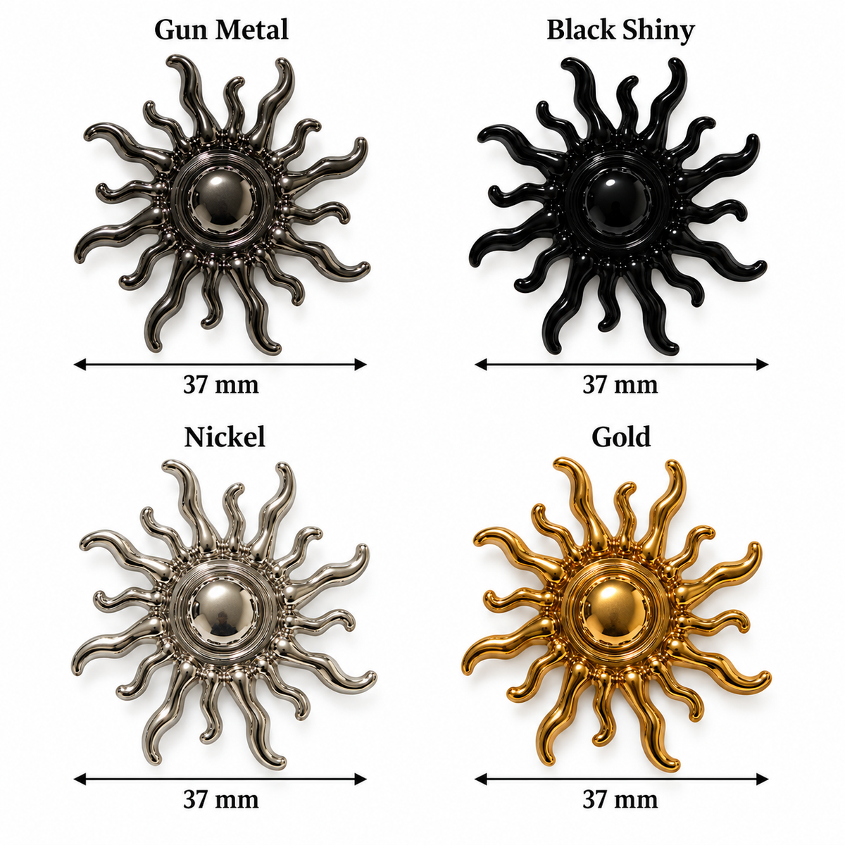 VP 29 Silver Sun-Shaped Metal Shank Button – 37 mm