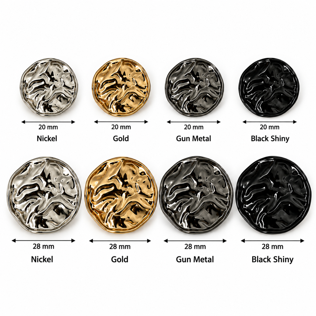 VP 31 Shiny Black Wave Pattern Metal Shank Button – 20 & 28 mm - Premium Fashion Accessories
