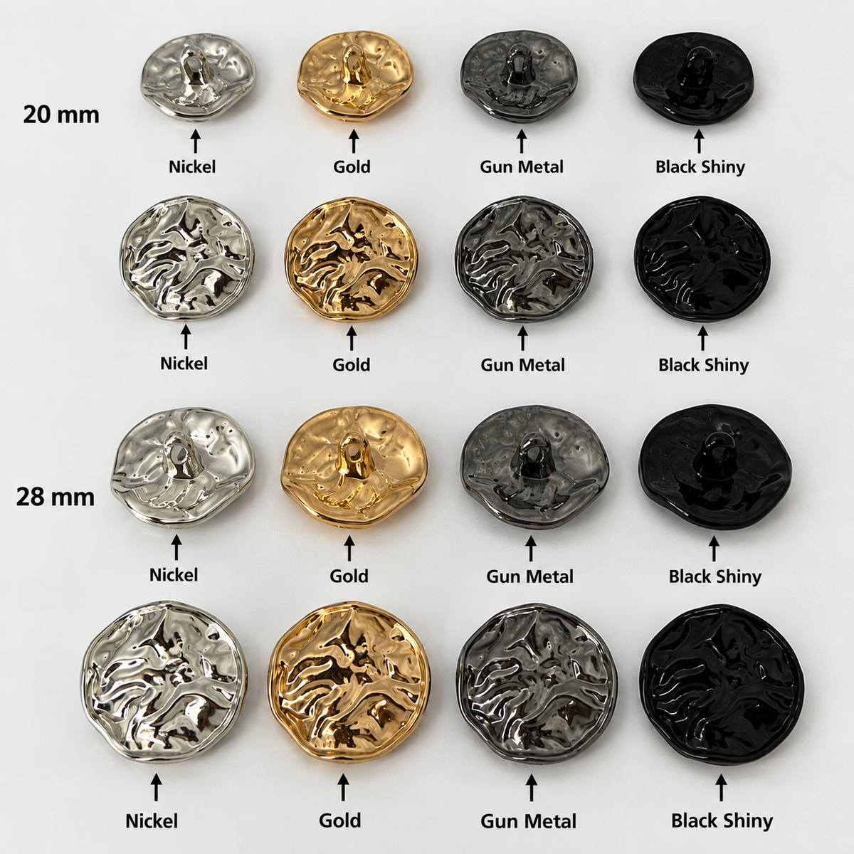 VP 31 Gunmetal Wave Pattern Metal Shank Button – 20 & 28 mm - Premium Fashion Accessories