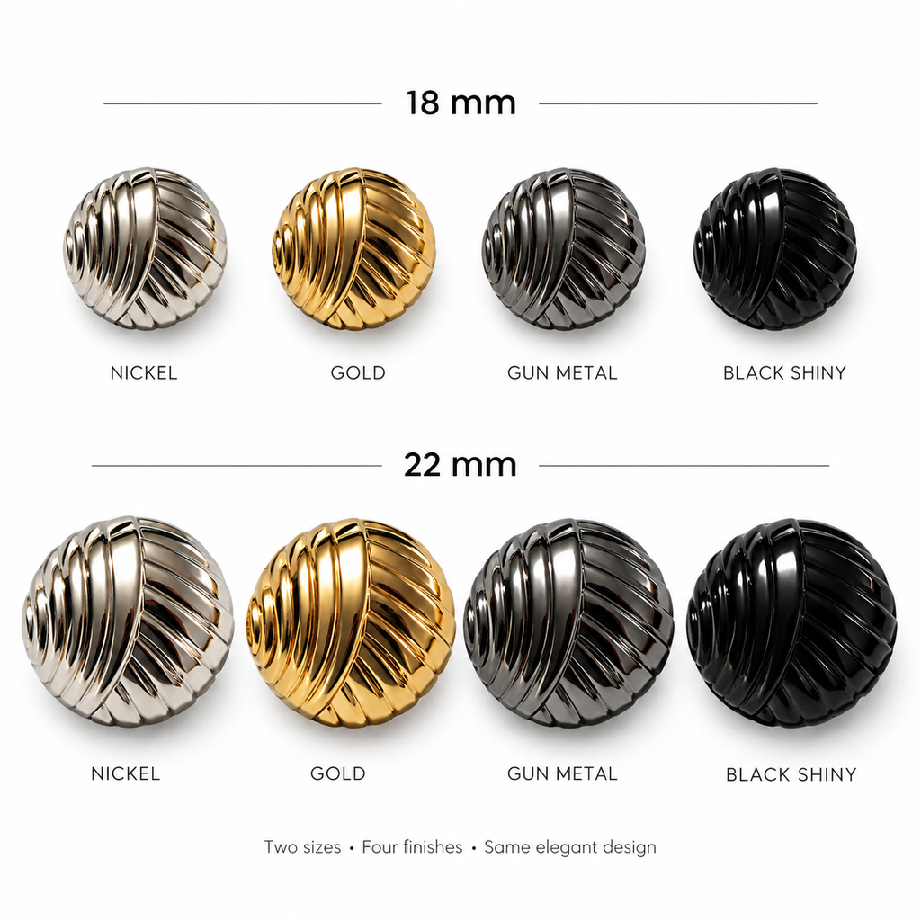 VP 32 Silver Striped Pattern Metal Shank Button – 18 & 22 mm - Premium Fashion Accessories