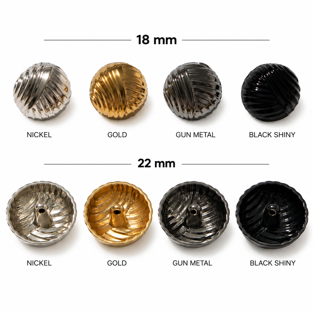 VP 32 Silver Striped Pattern Metal Shank Button – 18 & 22 mm - Premium Fashion Accessories