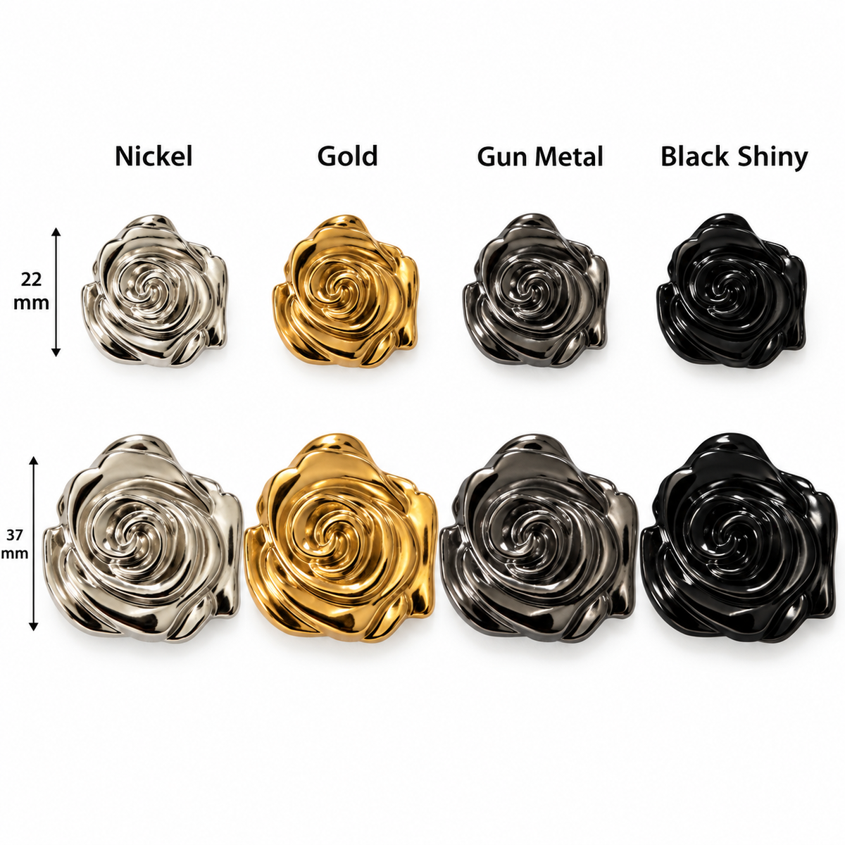 VP 35 Gunmetal Rose-Shaped Metal Shank Button – 22 & 37 mm