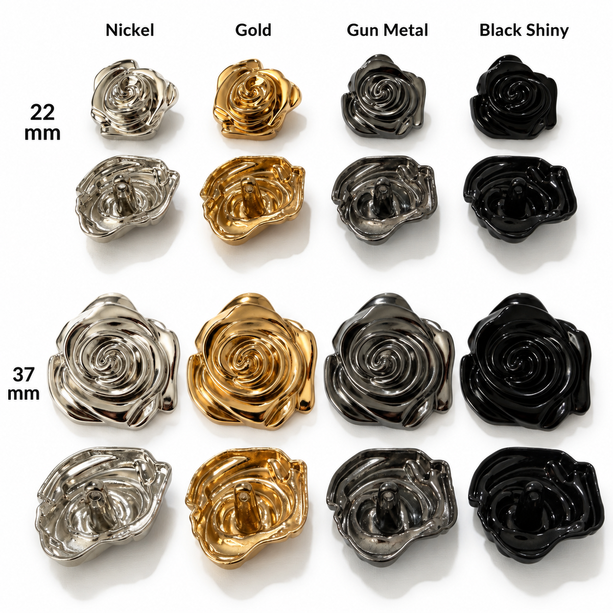 VP 35 Gold Rose-Shaped Metal Shank Button – 22 & 37 mm