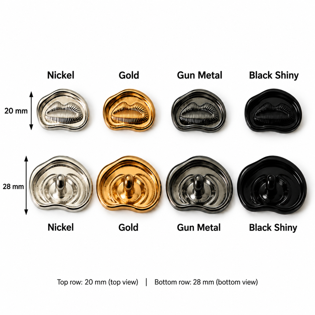 VP 37 Shiny Black Kiss Design Metal Shank Button – 20 & 28 mm