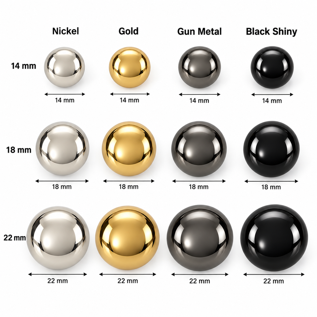 VP 38 Silver Half-Ball Metal Shank Button – 14, 18 & 22 mm