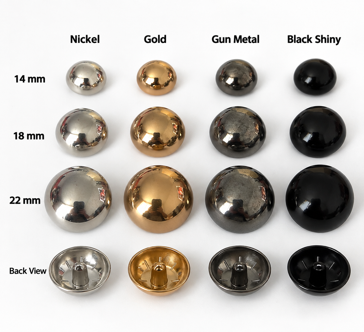 VP 38 Silver Half-Ball Metal Shank Button – 14, 18 & 22 mm
