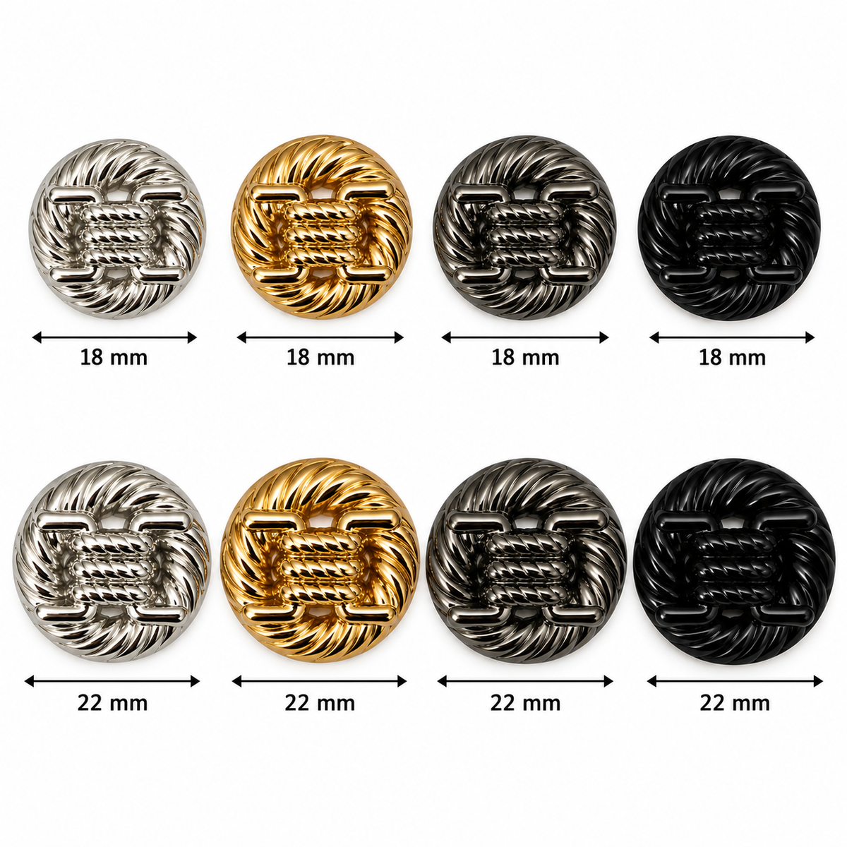 VP 39 Shiny Black Knitted Pattern Metal Shank Button – 18 & 22 mm