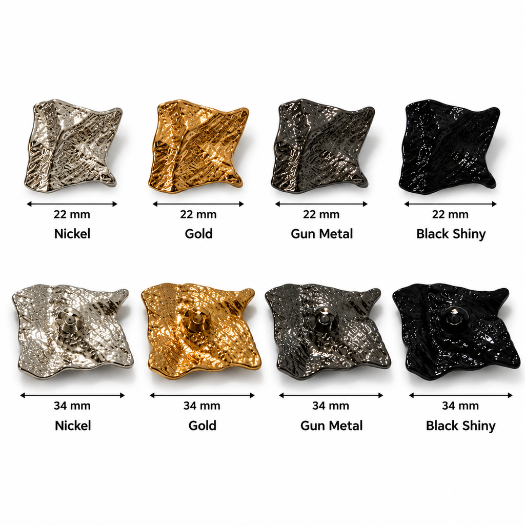 VP 85 Silver Square-Style Metal Shank Button – 22 & 34 mm