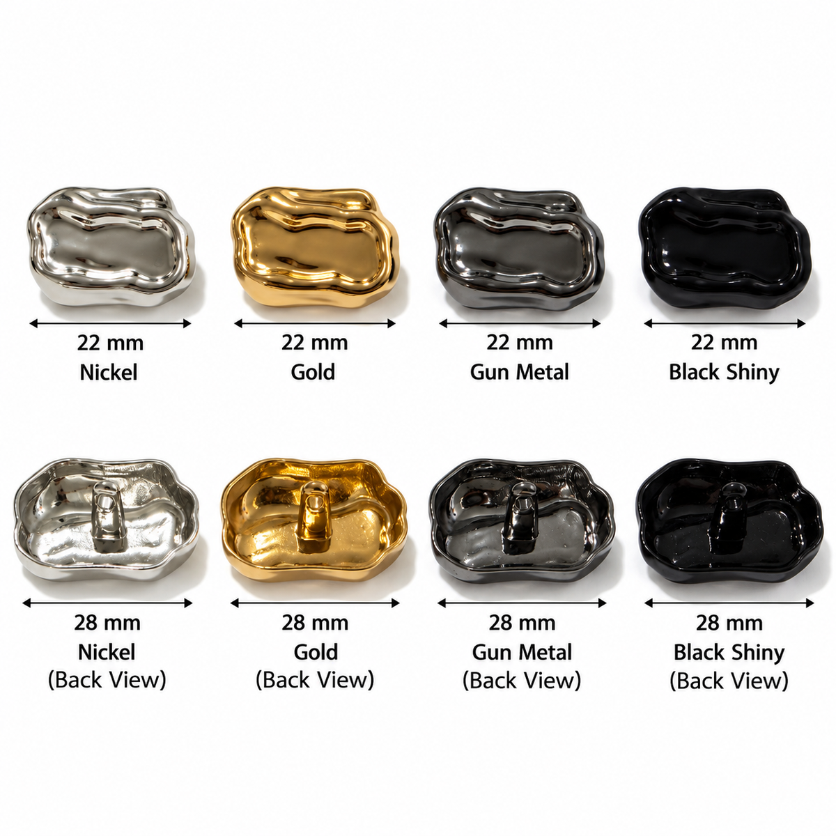 VP 86 Gunmetal Asymmetric Wavy Rectangular Metal Shank Button – 22 & 28 mm