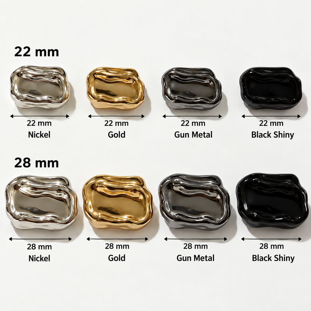 VP 86 Gunmetal Asymmetric Wavy Rectangular Metal Shank Button – 22 & 28 mm