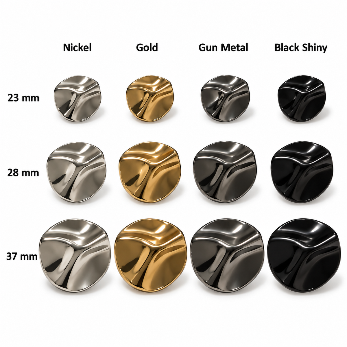 VP 88 Silver Statement Metal Shank Button – 23, 28 & 37 mm