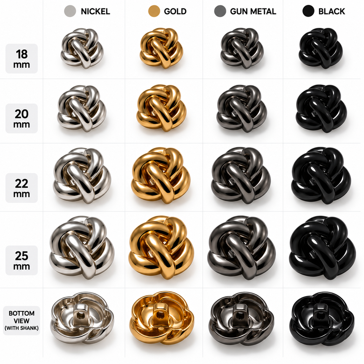 VP 94 Gold Triple-Layer Metal Shank Button – 18, 20, 22 & 25 mm
