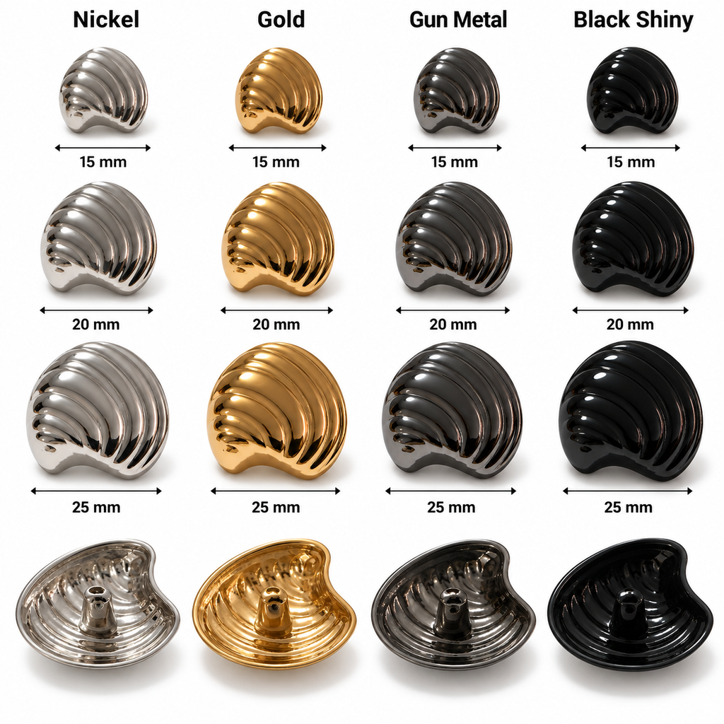 VP 95 Gunmetal Shell-Shaped Metal Shank Button – 15, 20 & 25 mm