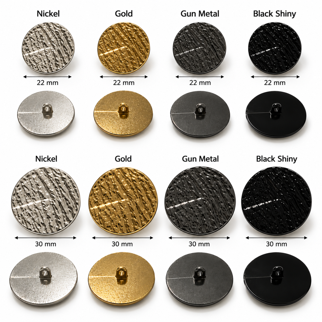 VP 96 Silver Wave Design Metal Shank Button – 22 & 30 mm